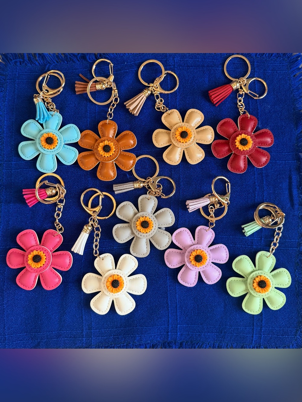 Flower Leather Keychain Charm - Assorted Colors
